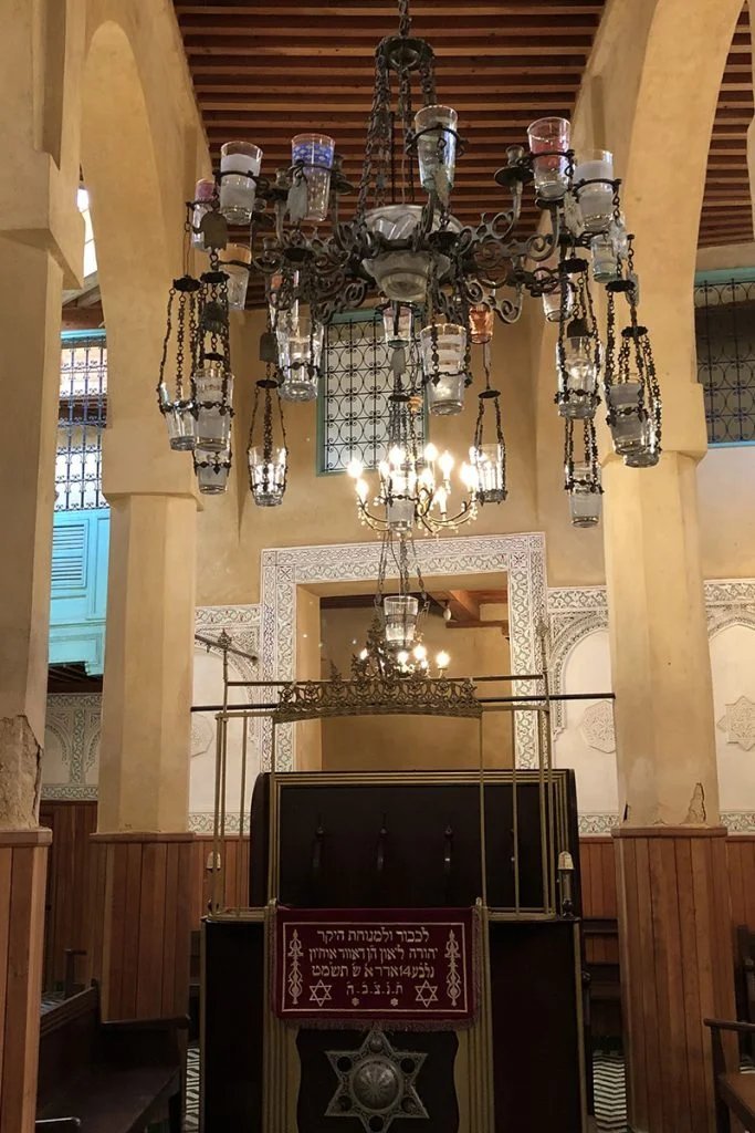 Ibn Danan Synagogue, oil lamps and painted ceiling &mdash; Fez